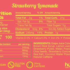 Chia Plus Energy Gel - Strawberry Lemonade by Huma in red and yellow, electrolyte-rich energy gel with doubled electrolytes for endurance and recovery