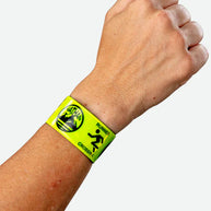 Nathan Reflex Bands in Hi Viz Yellow wrapped around a wrist against a light background