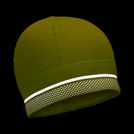 HyperNight Reflective Beanie in olive green by Nathan, lightweight stretch knit with reflective band for night running comfort and visibility