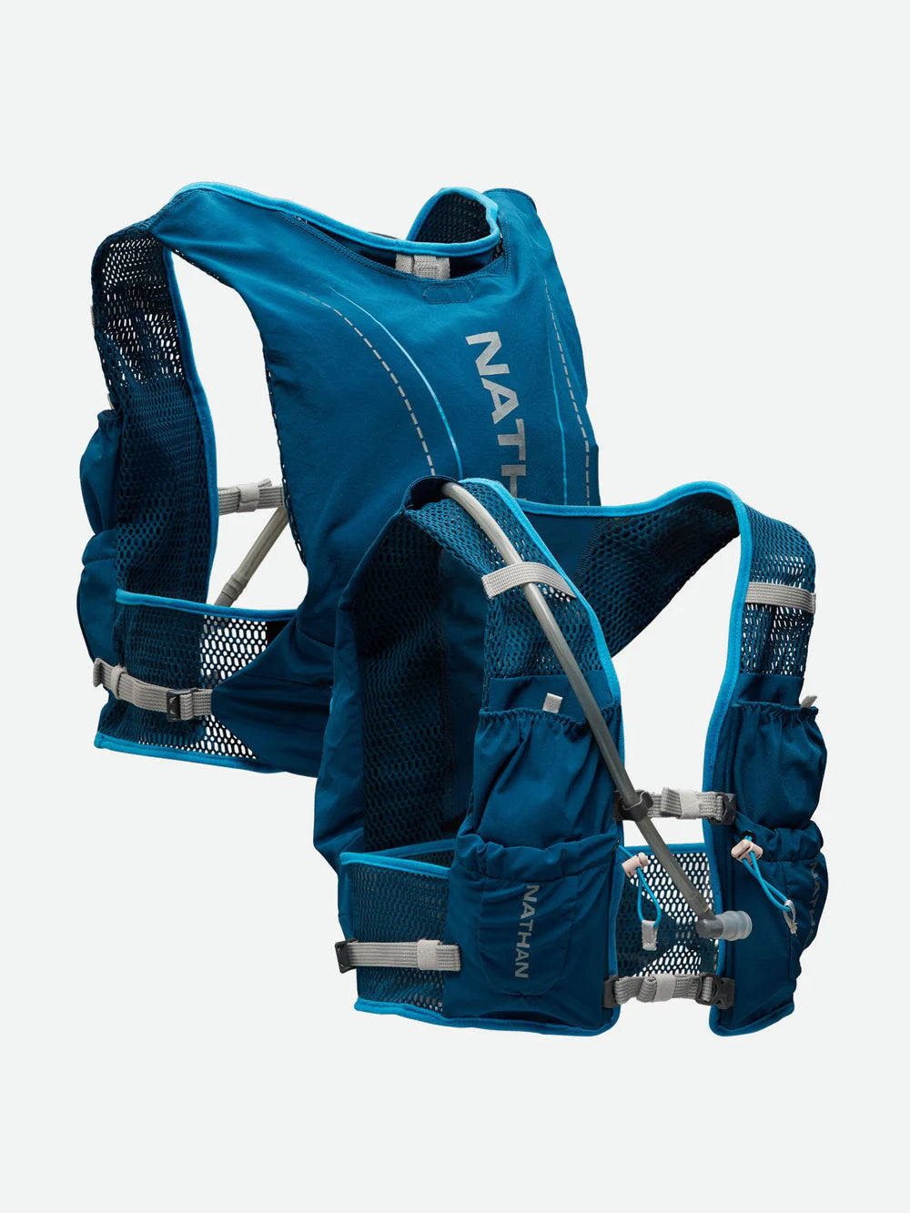 VaporAir 2 Lite 4L by Nathan in blue, lightweight breathable running pack with Adaptive-Fit hook & loop design for comfort and storage