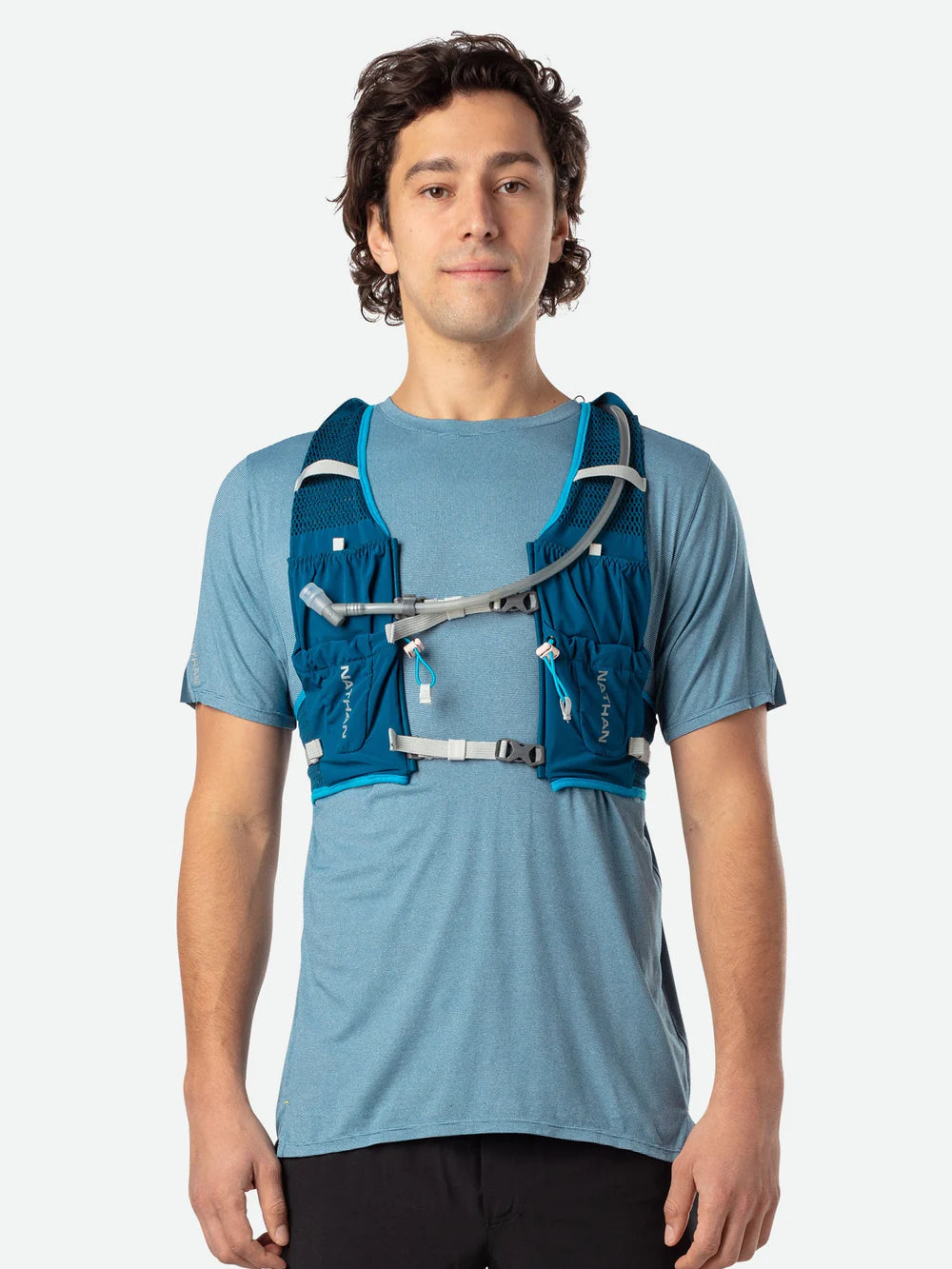 VaporAir 2 Lite 4L by Nathan in blue with lightweight breathable mesh, stretch woven materials, and adaptive hook & loop fit ideal for running packs