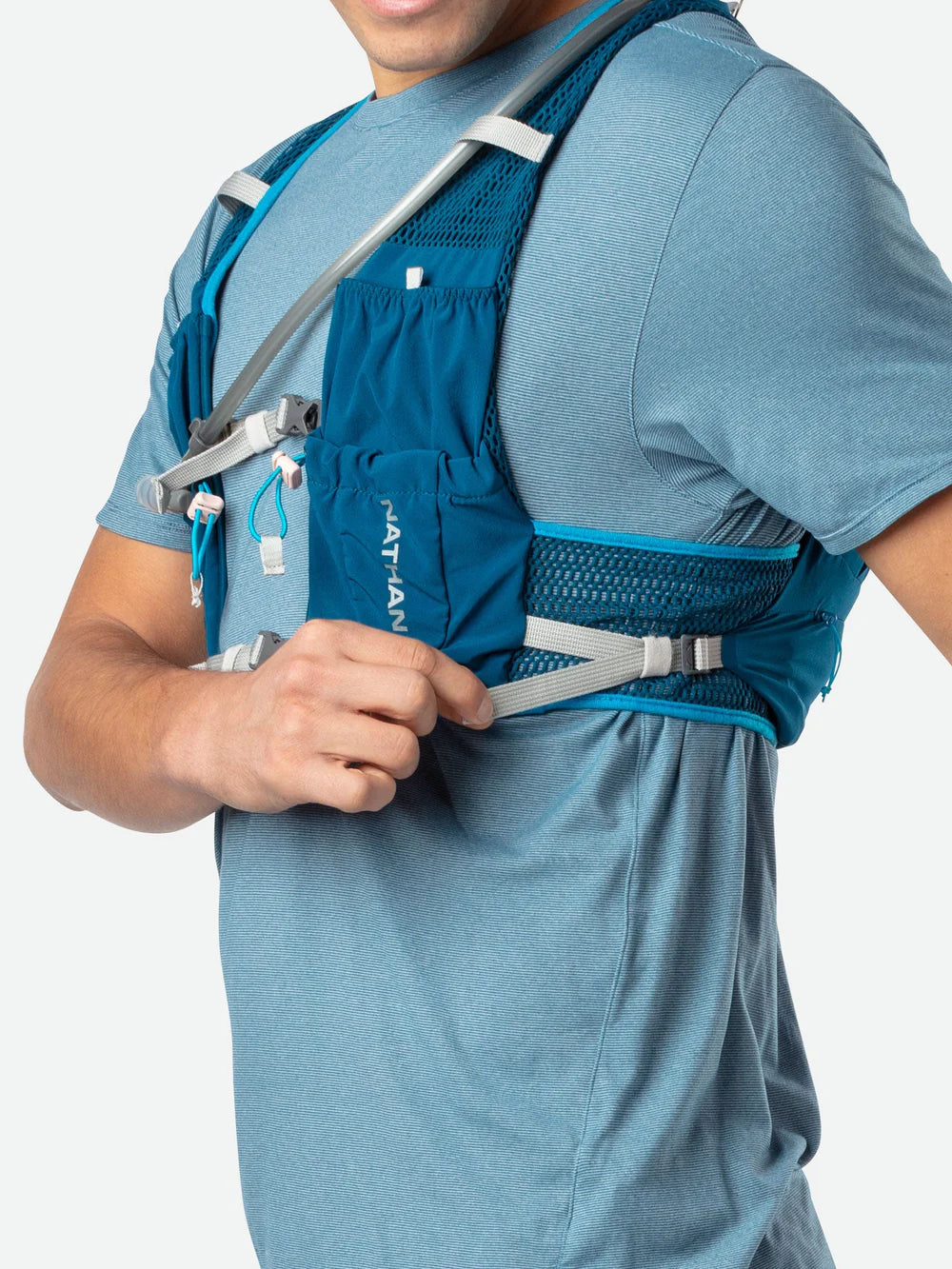 VaporAir 2 Lite 4L by Nathan in blue with lightweight breathable mesh, adaptive hook & loop fit, ideal for running and outdoor activities