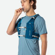VaporAir 2 Lite 4L by Nathan in moonlight blue, lightweight breathable hydration vest with adaptive-fit hook & loop design for running and outdoor use