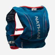 Vapor Airess 2 Lite 4L by Nathan in blue and red lightweight breathable running vest with Adaptive-Fit and hook loop design for trail running