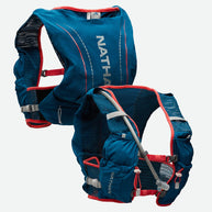 Vapor Airess 2 Lite 4L by Nathan in blue with red trim, lightweight breathable mesh pack with Adaptive-Fit, ideal for running and outdoor use