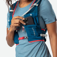 Vapor Airess 2 Lite 4L by Nathan in blue with red trim, lightweight breathable mesh running vest with adaptive-fit hook loop design