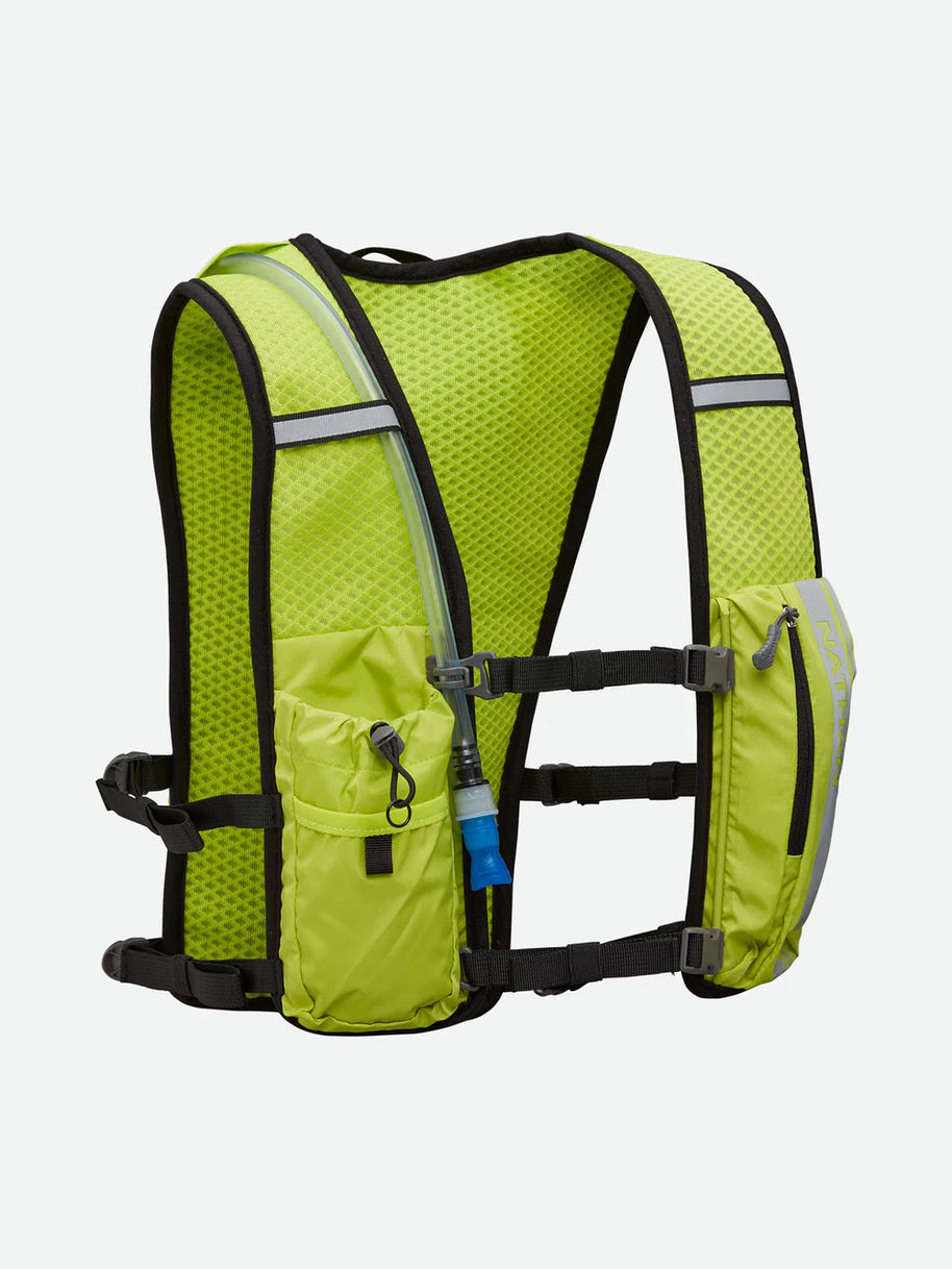 Hypernight Quick Start 2.0 4L by Nathan in bright green with reflective print, minimalist hydration pack for running and outdoor use