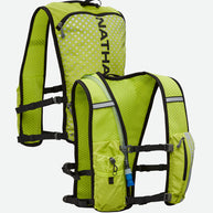 Hypernight Quick Start 2.0 4L by Nathan in bright lime with reflective print, minimalist hands-free hydration pack for running and outdoor use