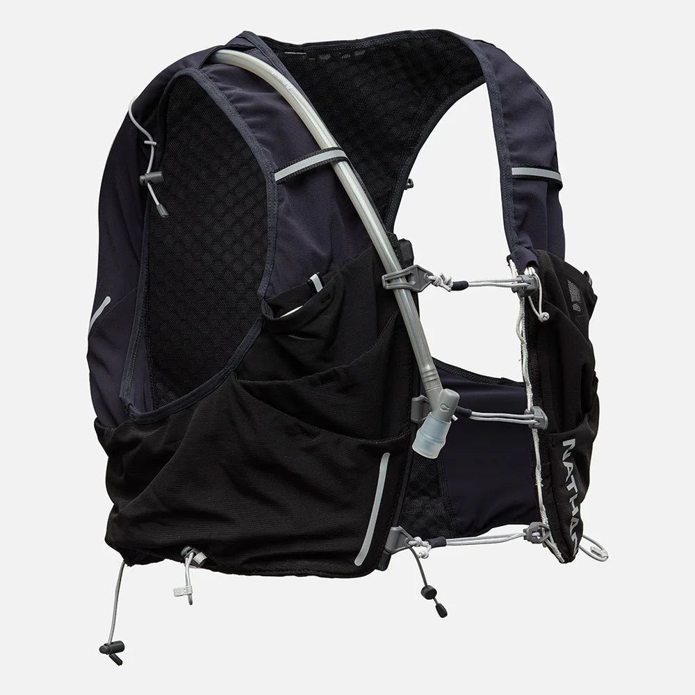 Pinnacle Pro 12L - Men by Nathan in black and dark grey with slider sternum cords and Quick-Fit™ system for running and outdoor use