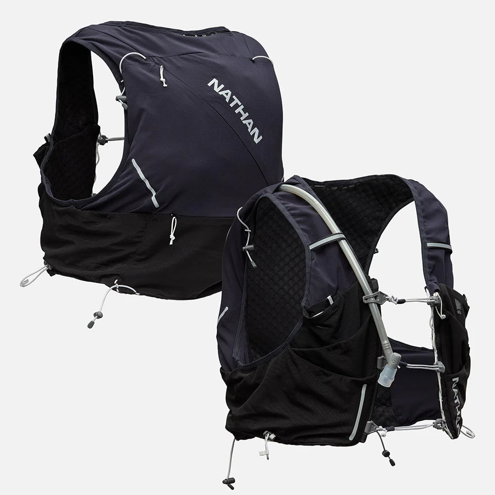 Pinnacle Pro 12L - Men by Nathan in black with slider sternum cords and Quick-Fit system, lightweight running vest for optimal fit and comfort