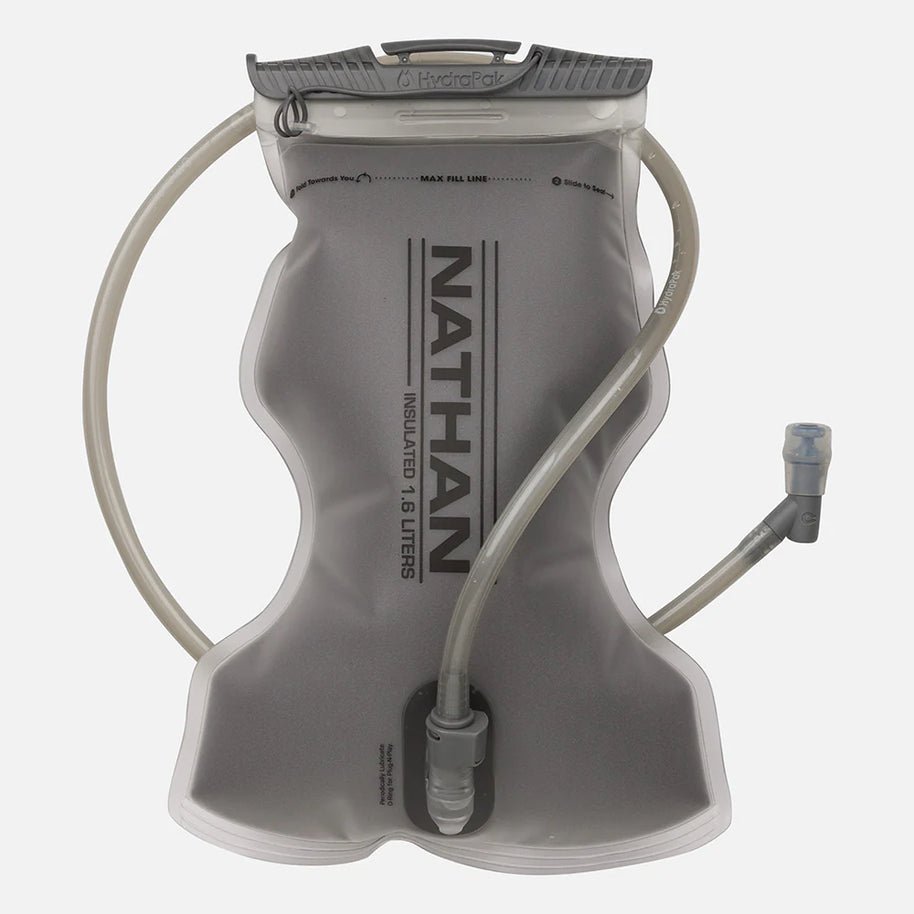 Pinnacle Pro 12L - Women by Nathan in grey hydration reservoir with insulated 1.8L capacity and easy-fill slider for running hydration
