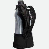 Quick Squeeze Lite 12oz Insulated Handheld by Nathan in black and grey, lightweight flask with adjustable strap and no-slip grip for hydration on the run