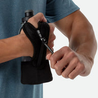 Quick Squeeze Lite 12oz Insulated Handheld by Nathan in black with adjustable strap, lightweight and easy to squeeze for running hydration