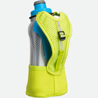 Quick Squeeze Lite 12oz Insulated Handheld by Nathan in grey and neon yellow with adjustable strap and no-slip grip for lightweight hydration