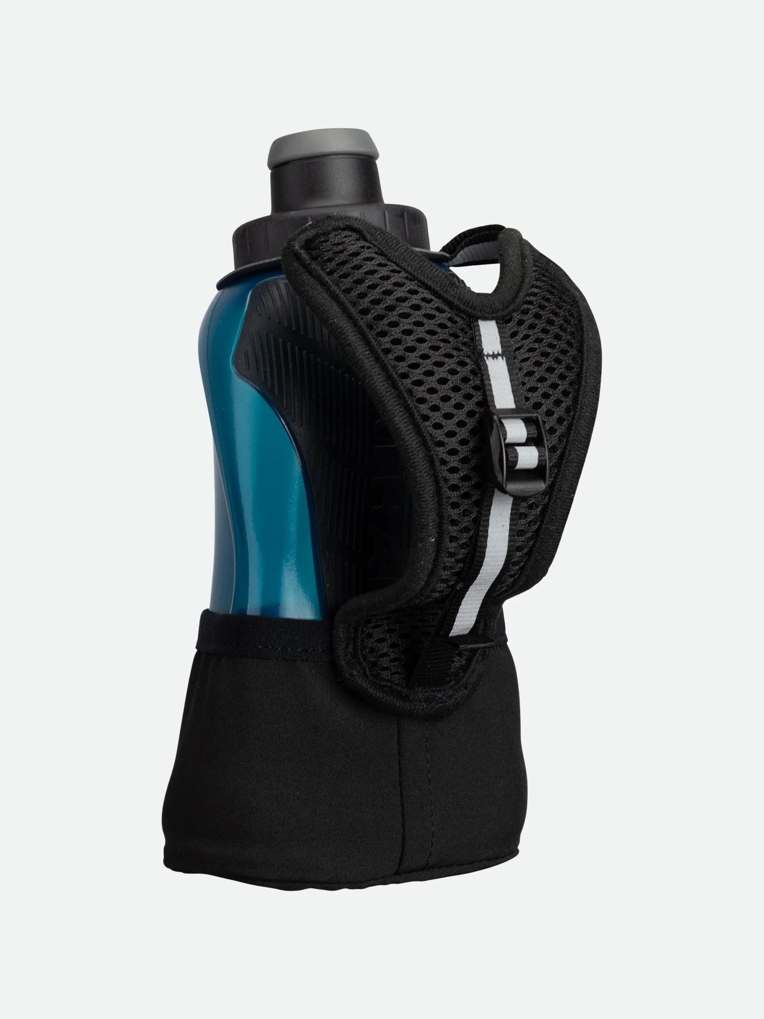 Quick Squeeze Lite 12oz Handheld by Nathan in blue and black, lightweight flask with adjustable hand strap and no-slip insert for running hydration.