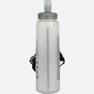 ExoShot Lite 14oz Handheld by Nathan in translucent grey with integrated hand strap and rigid ExoSpine for running efficiency