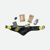 Peak Waist Pack by Nathan in black and yellow featuring angled insulated bottle holder and lightweight design for running and outdoor use