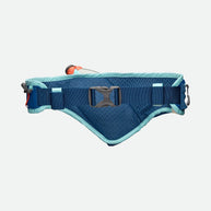 Peak Waist Pack by Nathan in navy and light blue with angled insulated bottle holder for lightweight running and outdoor hydration storage