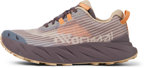 Inner side of the NNormal Cadi women's trail running shoe in Beige with mauve midsole