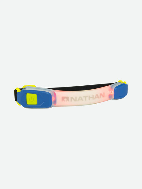 Lightbender RX Lighted Armband by Nathan in red, blue and yellow with 6-lumen LED, multi-color modes for running safety and visibility