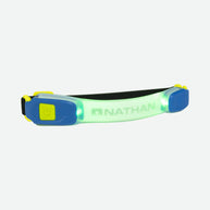 Lightbender RX Lighted Armband by Nathan in green with blue accents, lightweight 6-lumen safety armband for running with multi-color LED modes