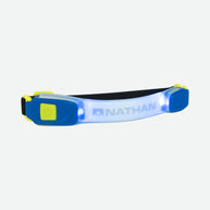 Lightbender RX Lighted Armband by Nathan in blue and yellow with 6-lumen LED, multi-color modes for running safety and visibility