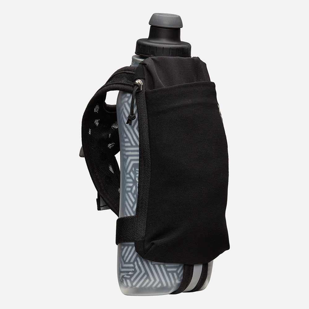 Speed Draw 2 18oz Insulted Flask by Nathan in black with insulated 18oz flask and mesh pocket for cooler fluids and easy handheld use