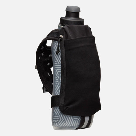 Speed Draw 2 18oz Insulted Flask by Nathan in black with insulated 18oz flask and mesh pocket for cooler fluids and easy handheld use