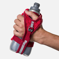 Speed Draw 2 18oz Insulted Flask by Nathan in red with gray cap, insulated handheld flask with easy grip and squeeze for running and outdoor use