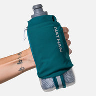 Speed Draw 2 18oz Insulted Flask by Nathan in teal with cushioned grip and insulated flask for cooler fluids during running and outdoor use