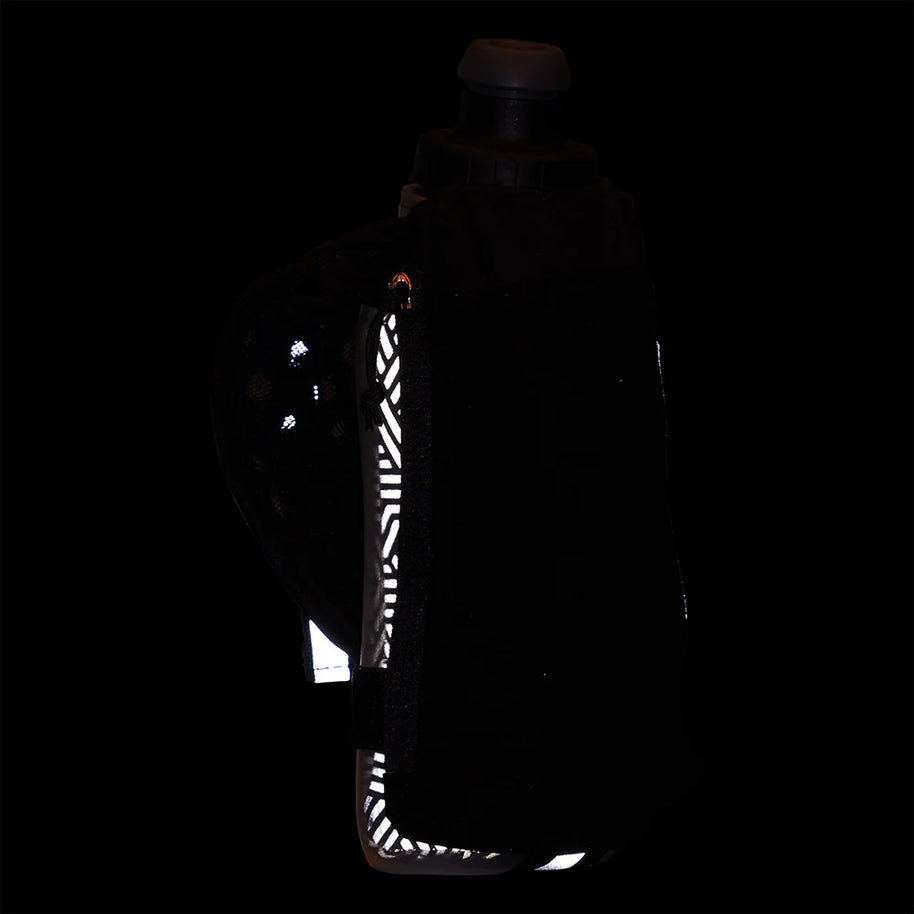 Speed Draw 2 12oz Insulted Flask by Nathan in black with reflective detailing, insulated to keep fluids cooler longer for running and outdoor use