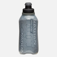 Speed Draw 2 12oz Insulted Flask by Nathan in grey with geometric pattern, insulated to keep fluids cooler, easy to hold and squeeze, ideal for running.
