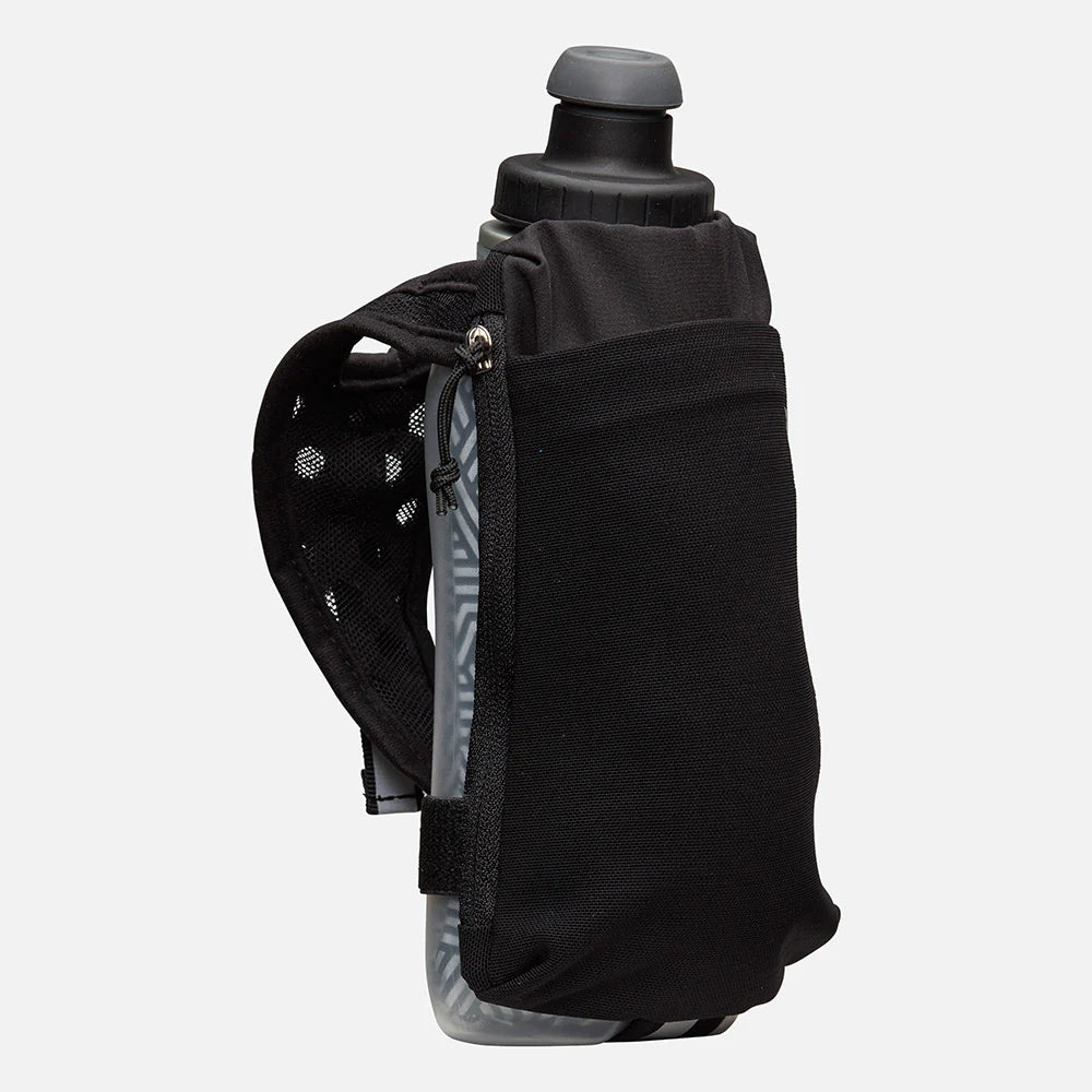 Speed Draw 2 12oz Insulted Flask by Nathan in black with insulated flask and mesh pocket for running or outdoor activities