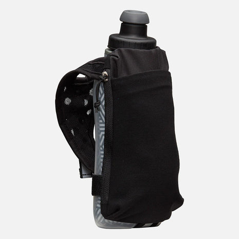 Speed Draw 2 12oz Insulted Flask by Nathan in black with insulated flask and mesh pocket for running or outdoor activities