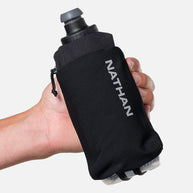 Nathan Speed Draw 2 12oz Insulted Flask in black, insulated handheld flask with power mesh pocket for running and outdoor use