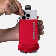 Speed Draw 2 12oz Insulted Flask in red by Nathan with updated shape and power mesh pocket for running and cooler fluids longer.