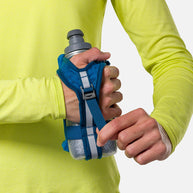 Nathan Speed Draw 2 12oz Insulted Flask in blue with updated grip, power mesh pocket, designed for running and outdoor hydration