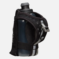 SpeedDraw 2 Flask 12oz by Nathan in black with ergonomic no-slip grip, power mesh pocket for smartphones, zippered pocket, ideal for running.