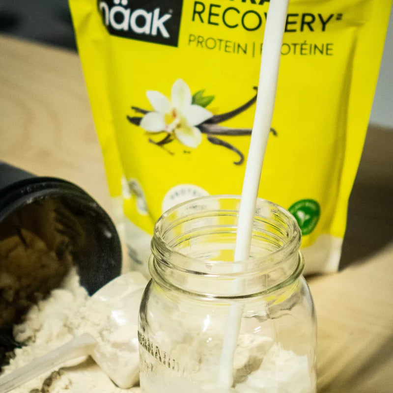 Protein Powder Vanilla by Näak in yellow packaging, high-protein powder for muscle recovery and endurance athletes in Canada