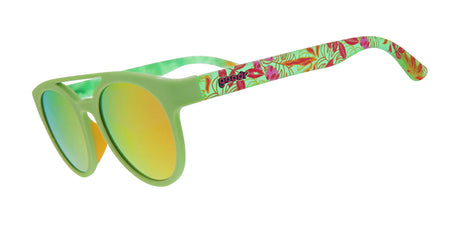 Need for Seed by Goodr in green and floral pattern, lightweight sunglasses for plant parents with vibrant mirrored lenses, USA-based design