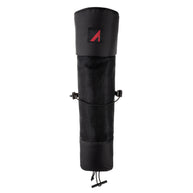 UltrAspire Pole Quiver in Black, black ripstop quiver with padded top, red logo and drawcord base, front view
