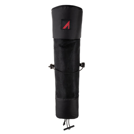 UltrAspire Pole Quiver in Black, black ripstop quiver with padded top, red logo and drawcord base, front view