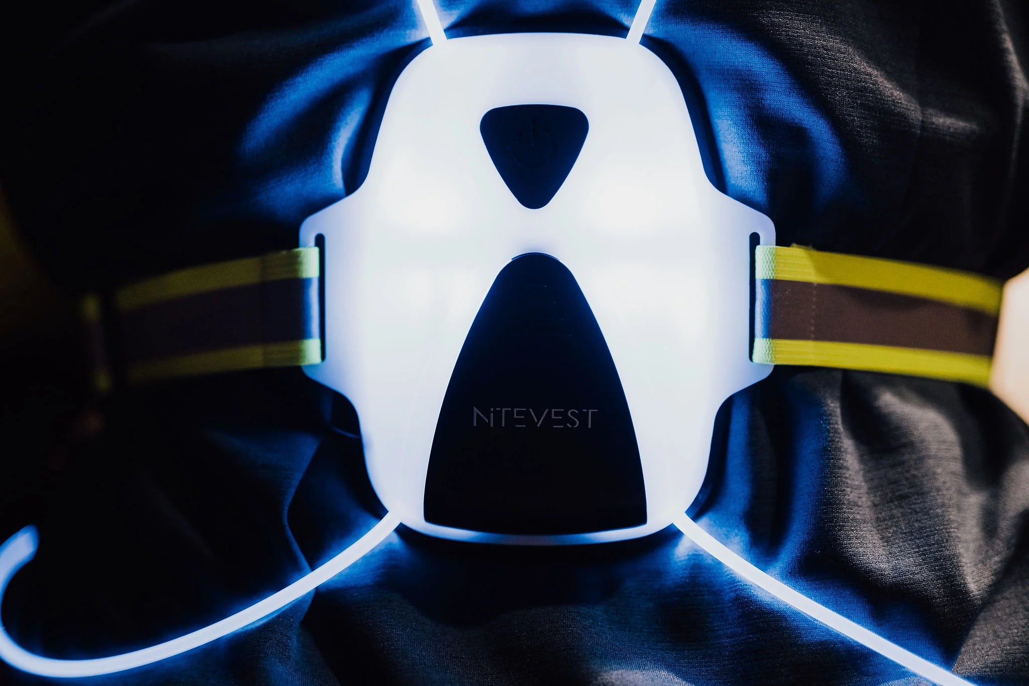 Rechargeble LED Safety Vest by NiteVest in black and yellow with 360-degree illumination and 150 lumen chest light for running and safety in Canada