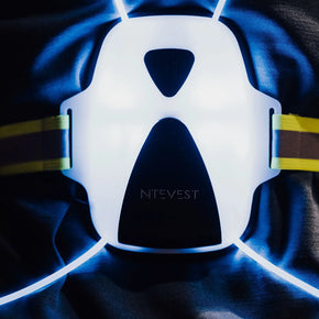 Rechargeble LED Safety Vest by NiteVest in black and yellow with 360-degree illumination and 150 lumen chest light for running and safety in Canada