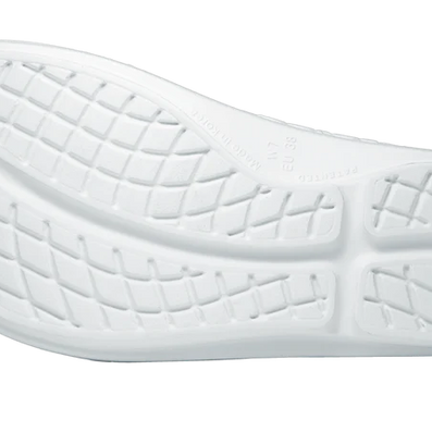 OOlala - Women by Oofos in white with patented OOfoam for impact absorption, lightweight slides ideal for everyday comfort and support