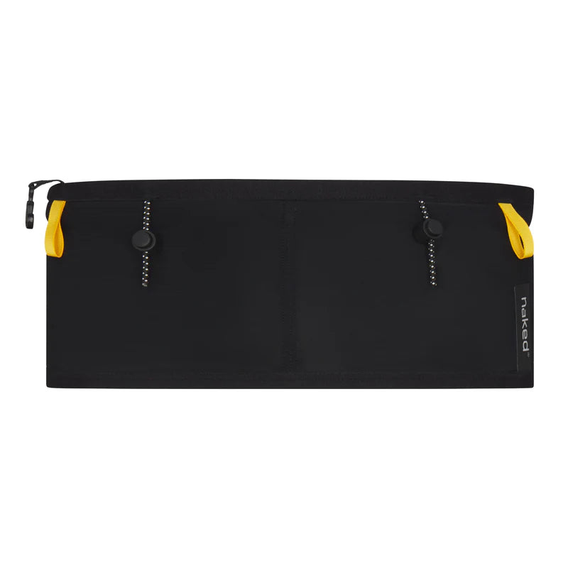 Running Band by Naked in black with yellow accents, high-performance waist belt for carrying fuel, fluids, and accessories during running and trekking