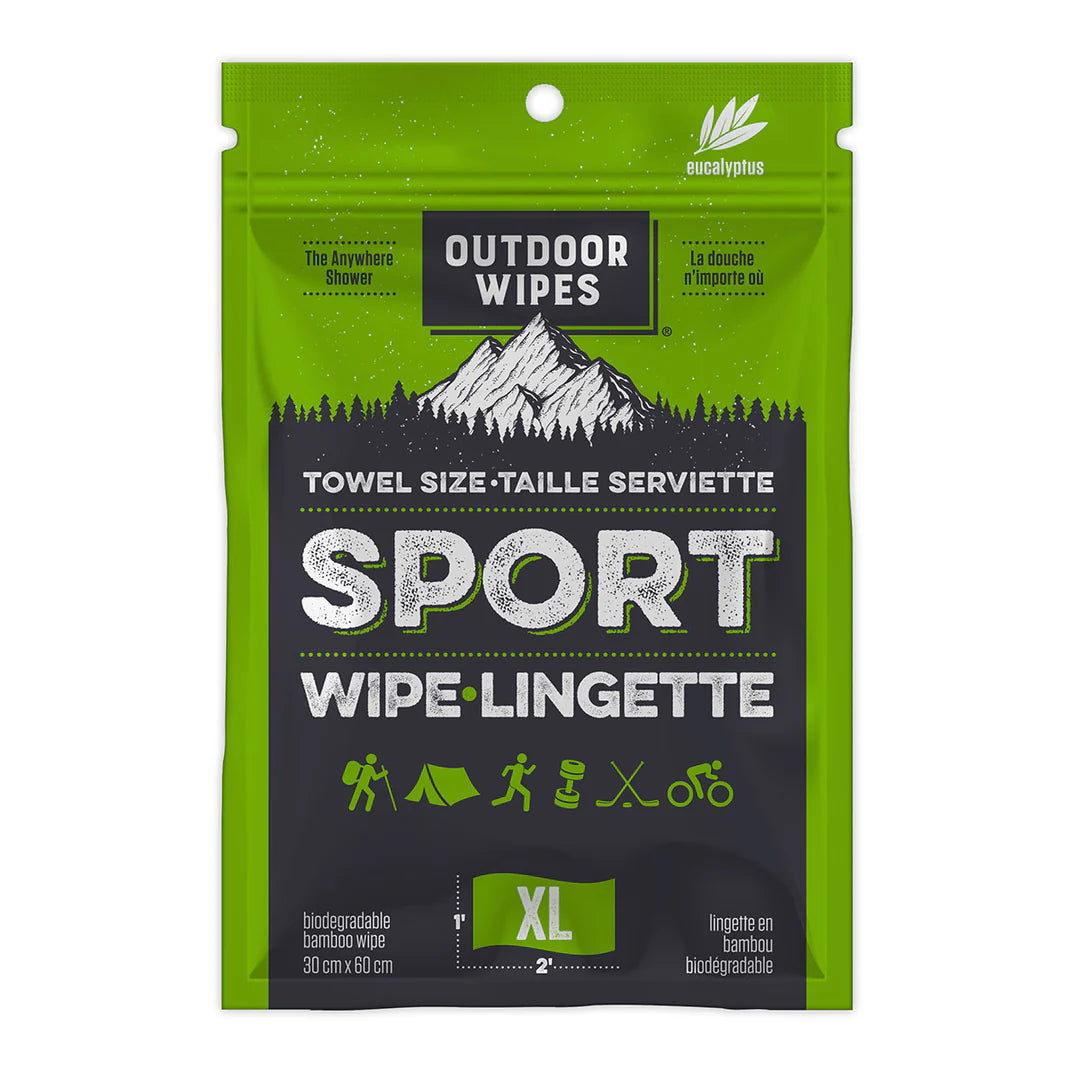 Sport Wipes XL by Outdoor Wipes in green and black biodegradable bamboo body care wipes for post-run or outdoor use