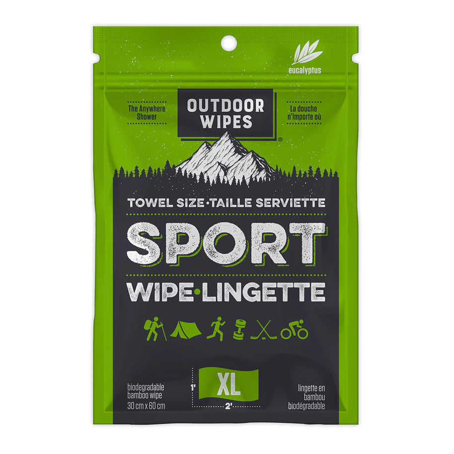 Sport Wipes XL by Outdoor Wipes in green and black biodegradable bamboo body care wipes for post-run or outdoor use
