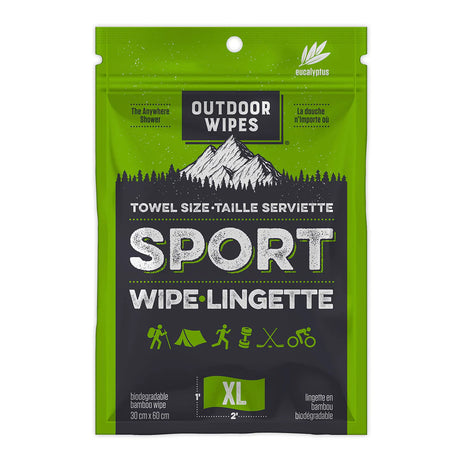 Sport Wipes XL by Outdoor Wipes in green and black biodegradable bamboo body care wipes for post-run or outdoor use