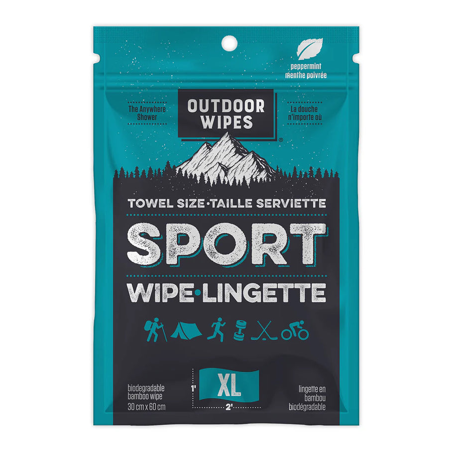 Sport Wipes by Outdoor Wipes in teal and black, peppermint-scented biodegradable bamboo wipes ideal for running and outdoor body care